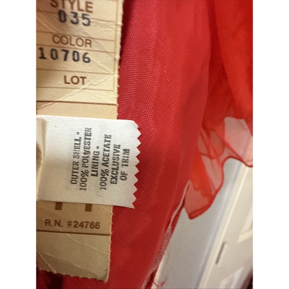 Vtg‎ Red Chiffon Union Made Full Maxi Sweetheart Prom Party Dress Puff Sleeves - Picture 10 of 16